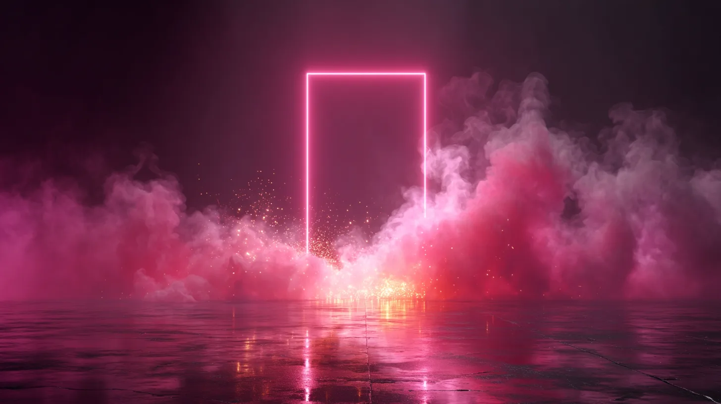 Monolithe de lumière UV dans un nuage de vapeur rose