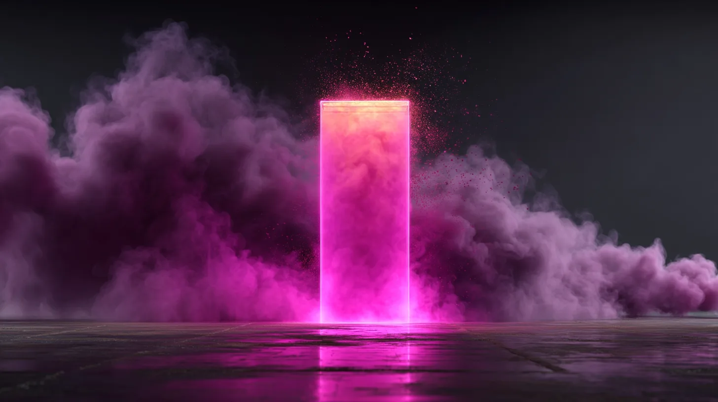 Portail de lumière UV-C dans un nuage de vapeur rose