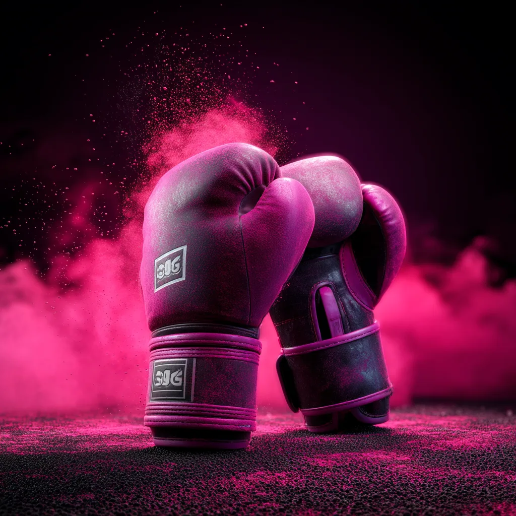 Gants de boxe dans une poudre rose