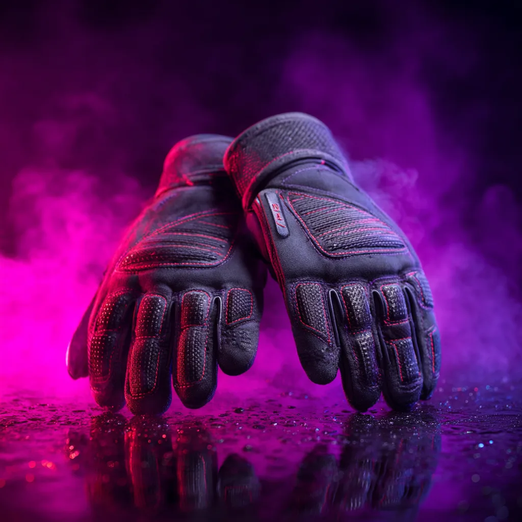 Gants de moto dans une vapeur UV violette