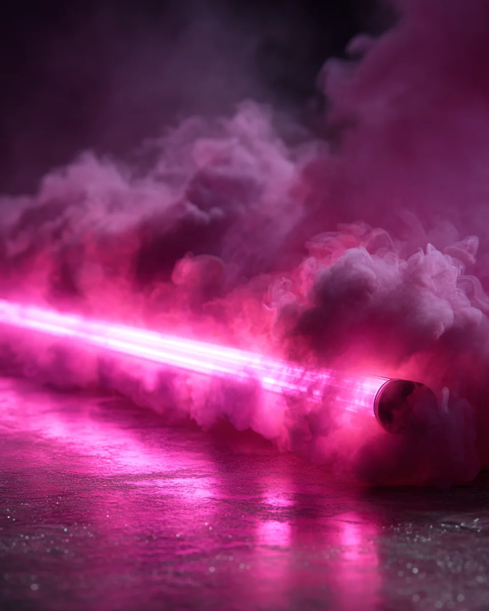 Lumière UV-C rose dans un nuage de vapeur